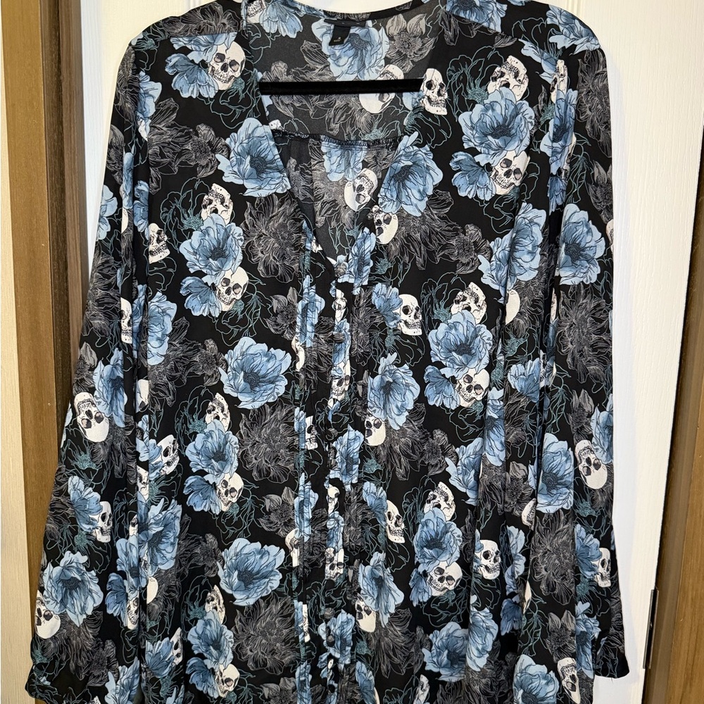Torrid Black and Blue Floral Blouse